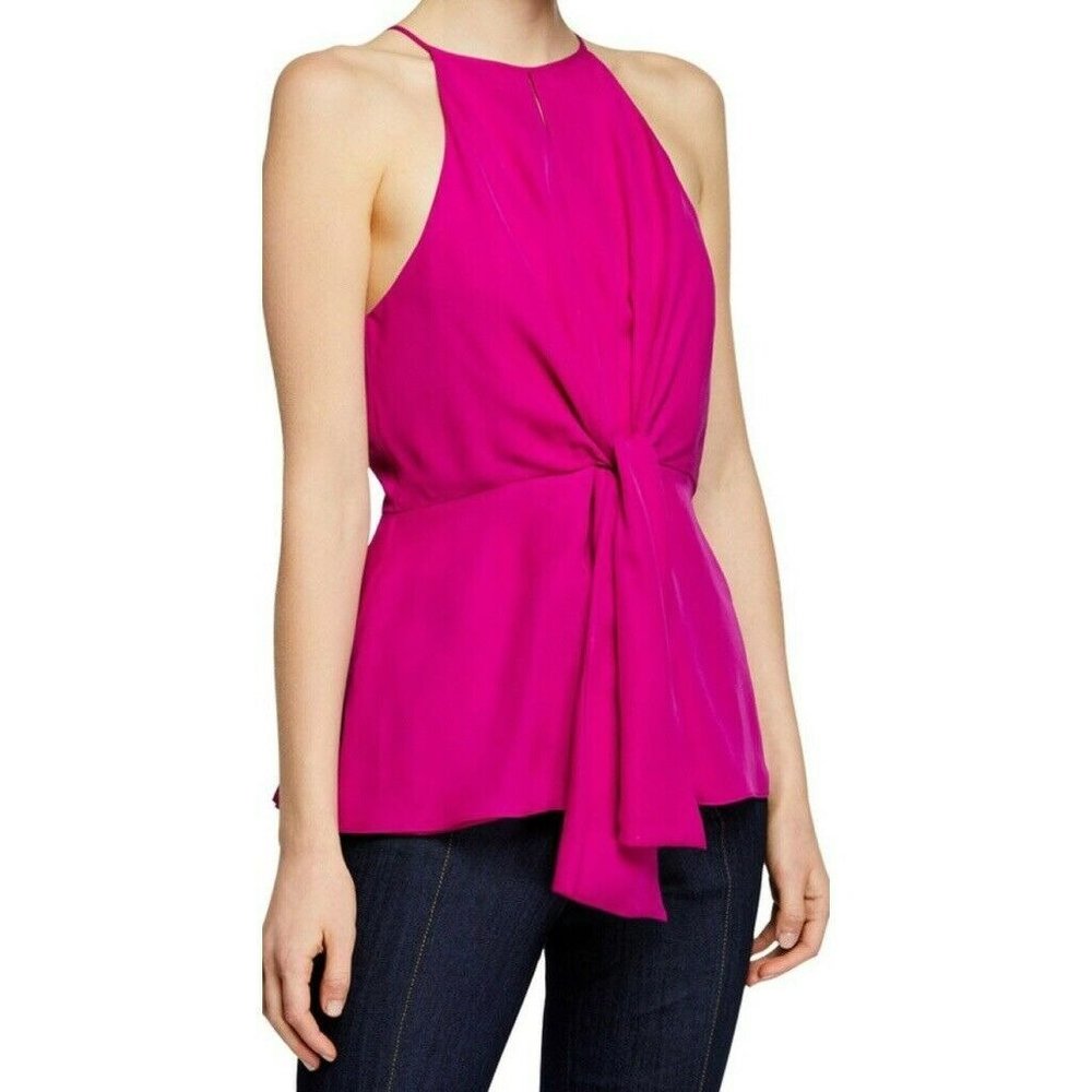Cinq a Sept Bailey Women's Fuchsia Silk High Neck Sleeveless Blouse XS New